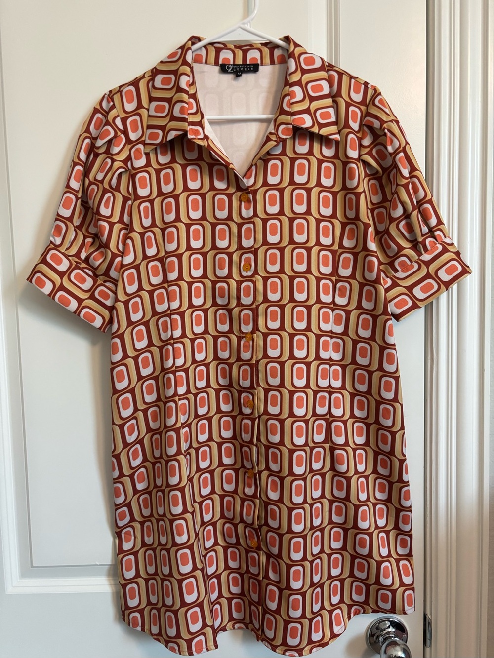 CZ Collection by Cezele Retro 60’s 70’s Button Up Dress Rust, Orange Size M